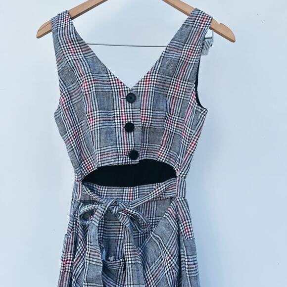 Mango Plaid Check Sleeveless Cut Out Backless Jumpsuit XS Preppy Vest Wide Leg - Picture 7 of 12